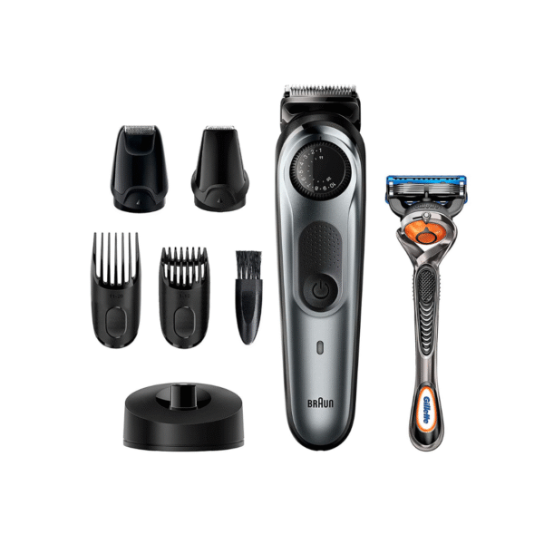 Braun Beard Detail Trimmer, Hair Clippers for Men, Cordless & Rechargeable, Mini Foil Shaver with Gillette ProGlide Razor, Silver, 10 Piece Set