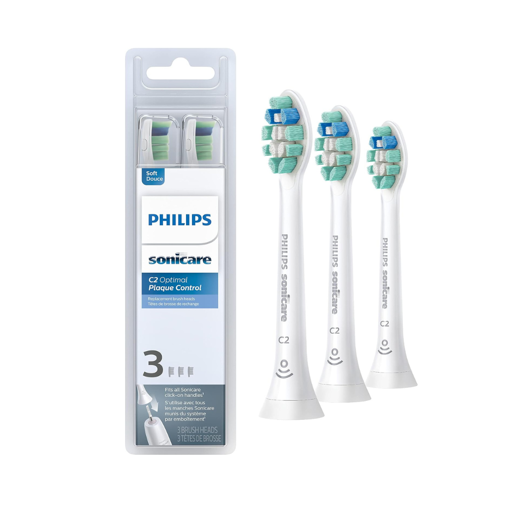 Philips Sonicare Genuine C2 Optimal  Toothbrush Heads, 3 Brush Heads, White, HX9023/65