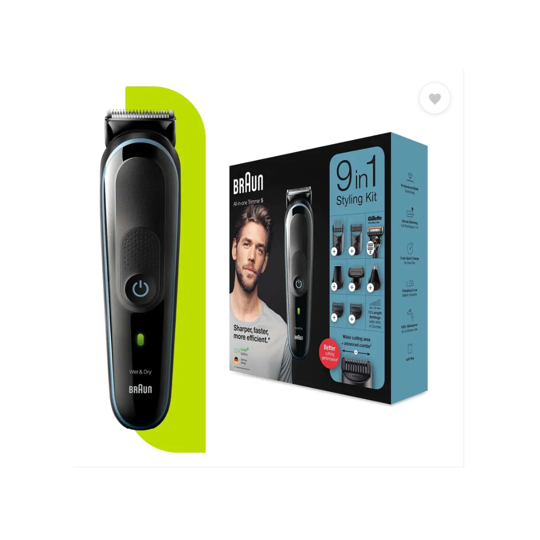 Braun MGK5380, 9-in-1 Beard Trimmer for Men, All-in-One Tool, 7 attachments Trimmer 100 min Runtime 13 Length Settings  (Black)