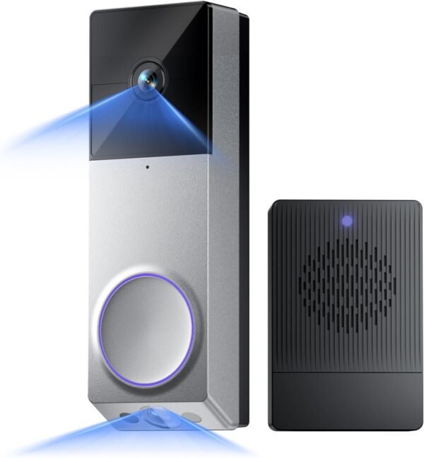 WYZE Wireless Duo Cam Video Doorbell (Chime Included), Battery Powered, 2K Full HD Video, 2 Cameras (People and Package), 2-Way Audio, Color Night Vision, Silver