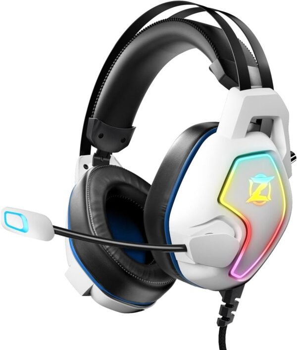 Ozeino Gaming Headset with Microphone for PC PS4 PS5 Laptop Xbox Series S|X, 50mm Driver, RGB Light, Flexible Mic, Extra-Large Earcups for Gaming Headphoness