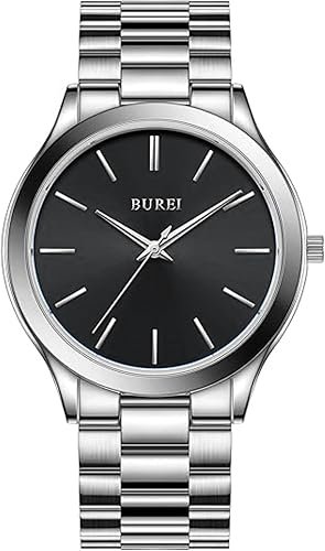 BUREI Men Watches Fashion Analog Stainless Steel Quartz Waterproof Watches,Gift for Men.