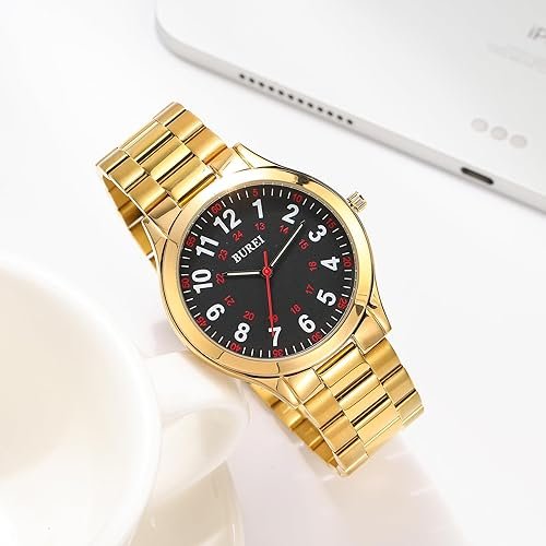 BUREI Men Watches Fashion Analog Stainless Steel Quartz Waterproof Watches,Gift for Men.