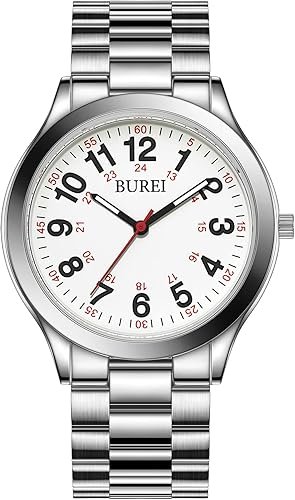BUREI Men Watches Fashion Analog Stainless Steel Quartz Waterproof Watches,Gift for Men.