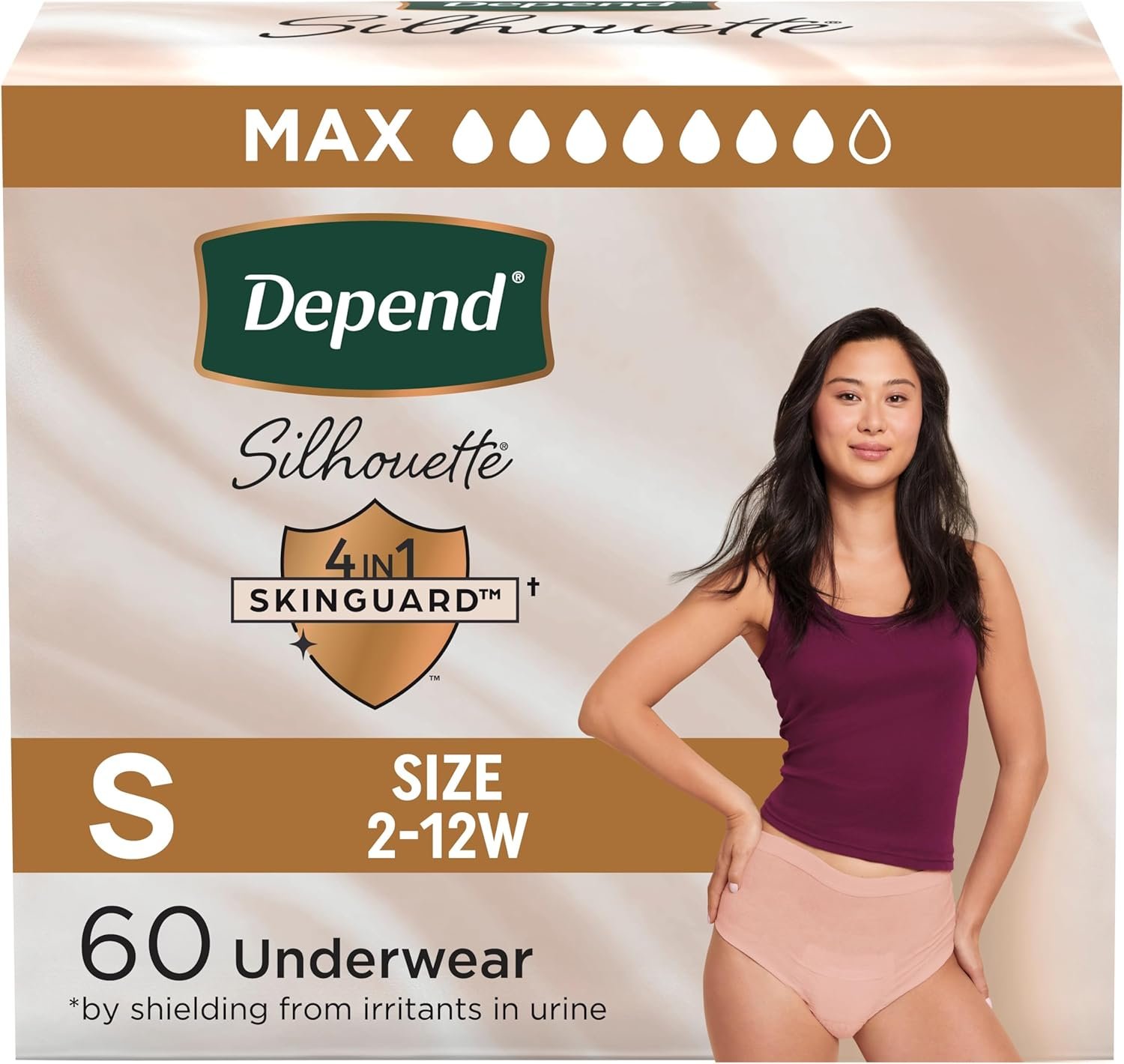 Depend Silhouette Adult Incontinence & Postpartum Bladder Leak Underwear for Women, Maximum Absorbency, Small, Pink, 60 Count (2 Packs of 30), Packaging May Vary