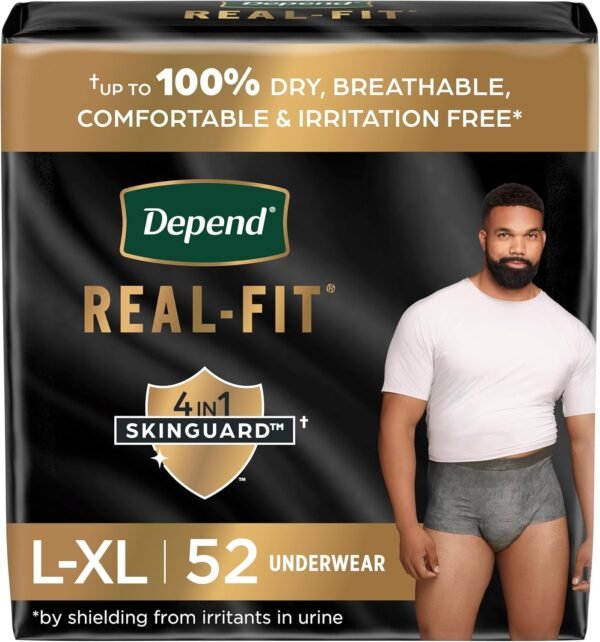 Depend Real Fit Incontinence Underwear for Men, Disposable, Maximum Absorbency, Large/Extra Large, 52 Count (2 Packs of 26), Packaging May Vary