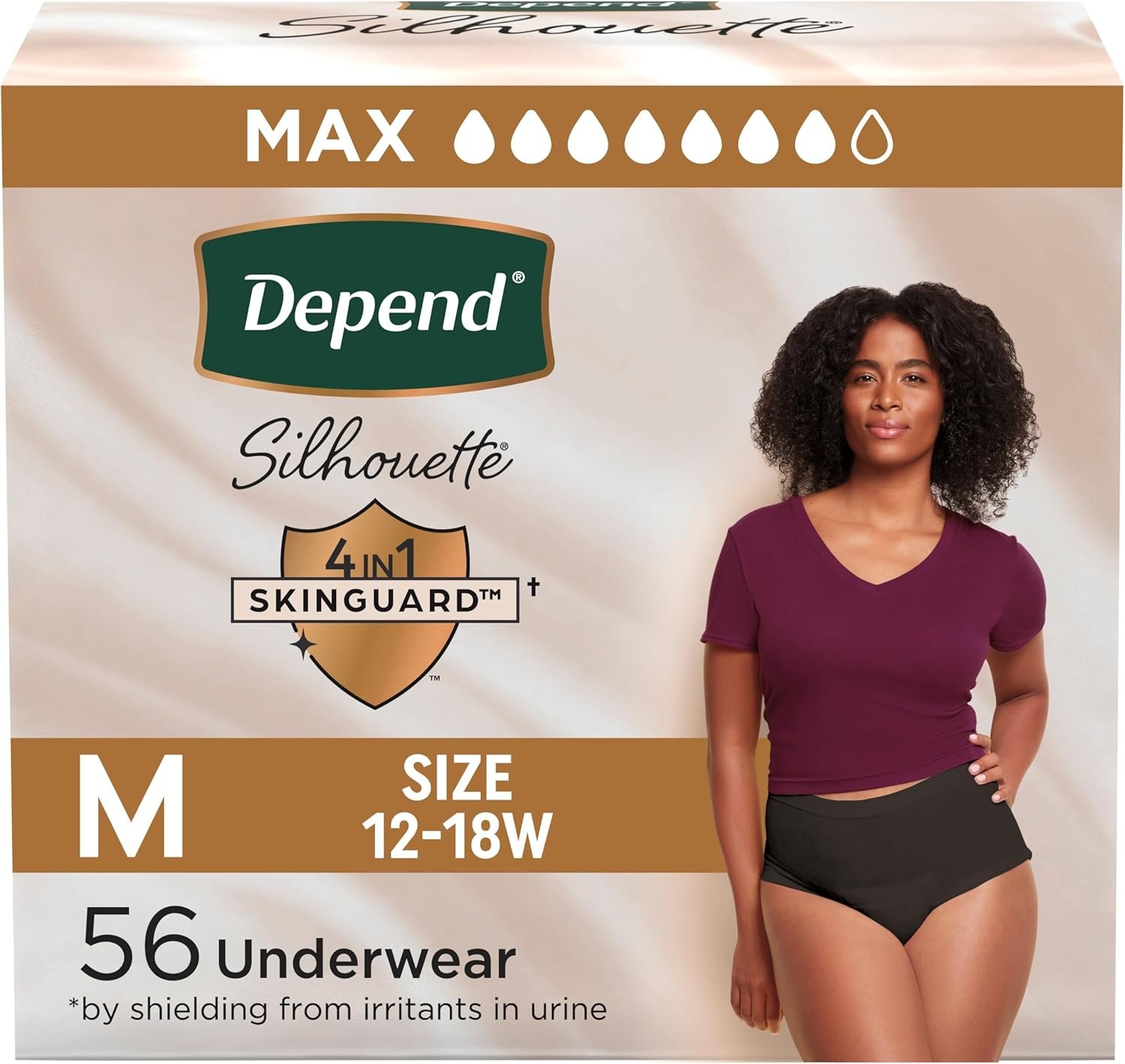 Depend Silhouette Incontinence & Postpartum Underwear for Women, Maximum Absorbency, Medium (32–42" Waist), 56 Count (2 Packs of 28)