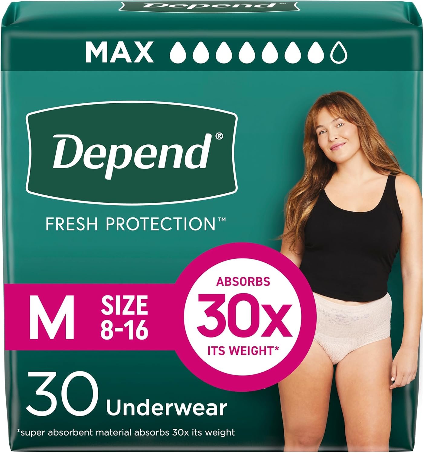 Depend Fresh Protection Adult Incontinence & Postpartum Bladder Leak Underwear for Women, Disposable, Maximum, Medium, Blush, 30 Count, Packaging May Vary