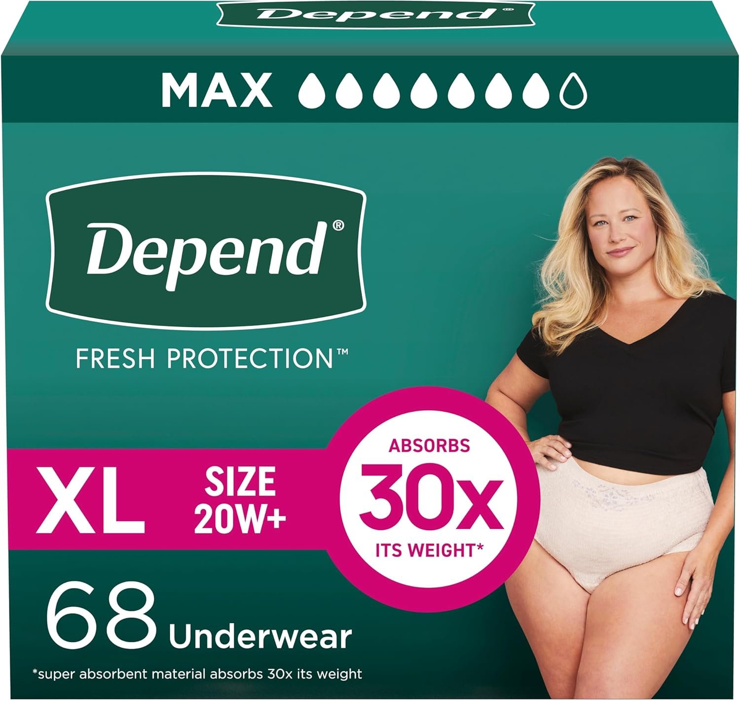 Depend Fresh Protection Adult Incontinence & Postpartum Bladder Leak Underwear for Women, Disposable, Maximum, Extra-Large, Blush, 68 Count (2 Packs of 34), Packaging May Vary