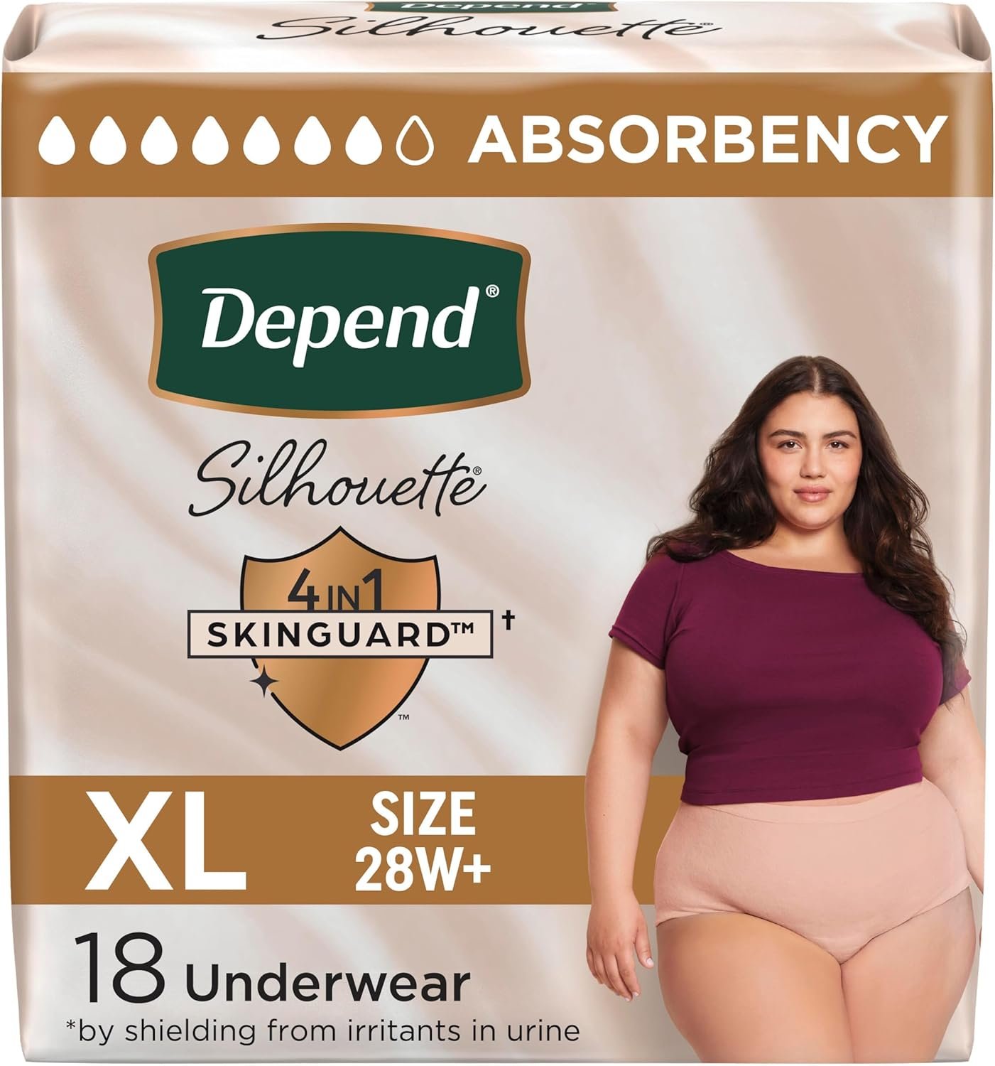 Depend Silhouette Incontinence & Postpartum Underwear for Women, Maximum Absorbency, Extra Large (50–60" Waist), 18 Count (Packaging may vary)