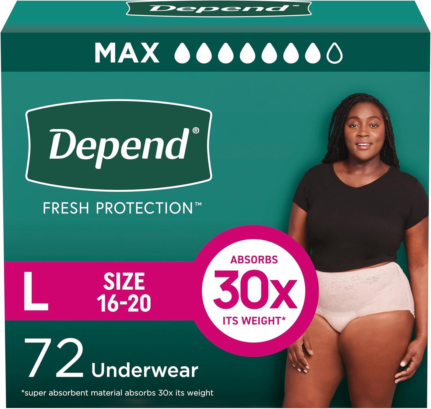Depend Fresh Protection Adult Incontinence & Postpartum Bladder Leak Underwear for Women, Disposable, Maximum, Large, Blush, 72 Count (2 Packs of 36), Packaging May Vary