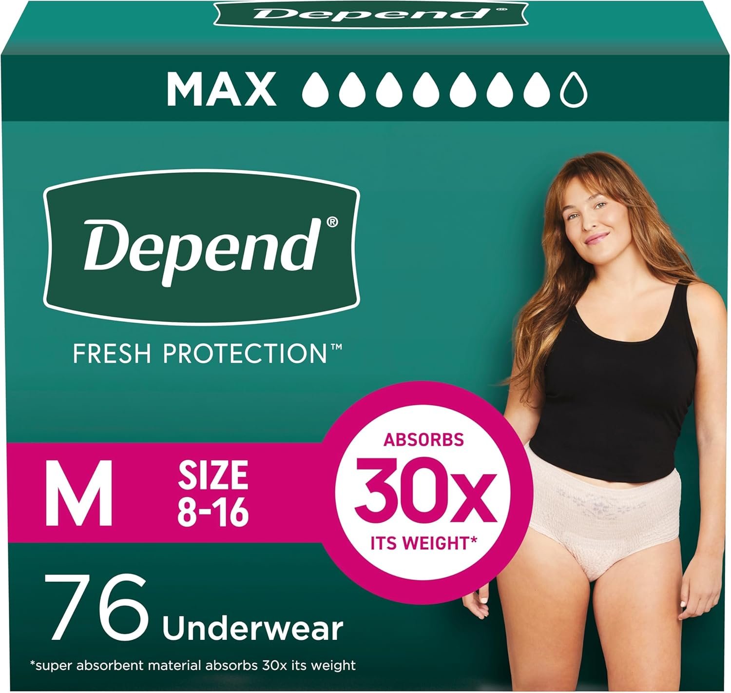 Depend Fresh Protection Adult Incontinence & Postpartum Bladder Leak Underwear for Women, Disposable, Maximum, Medium, Blush, 76 Count (2 Packs of 38), Packaging May Vary