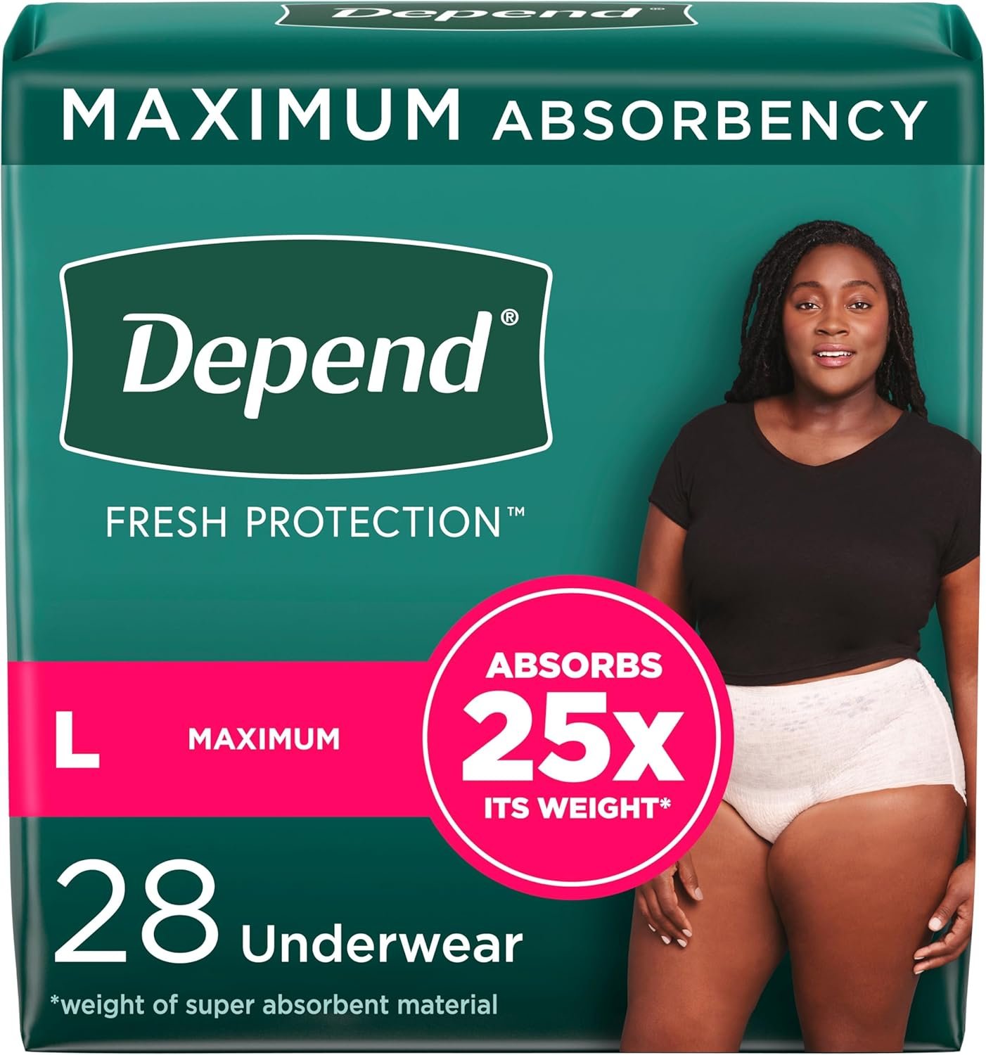 Depend Fresh Protection Adult Incontinence & Postpartum Bladder Leak Underwear for Women, Disposable, Maximum, Large, Blush, 28 Count, Packaging May Vary