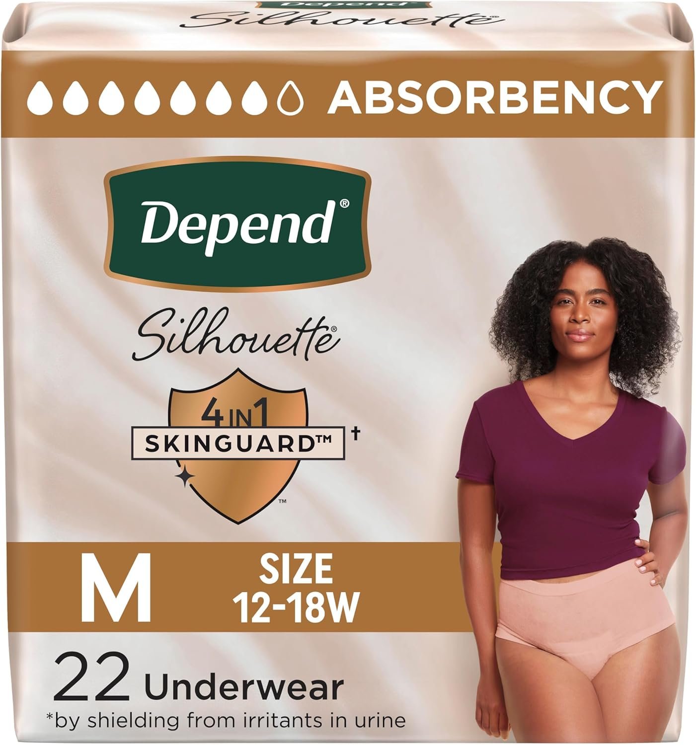 Depend Silhouette Incontinence & Postpartum Underwear for Women, Maximum Absorbency, Medium (32–42" Waist), 22 Count (Packaging may vary)
