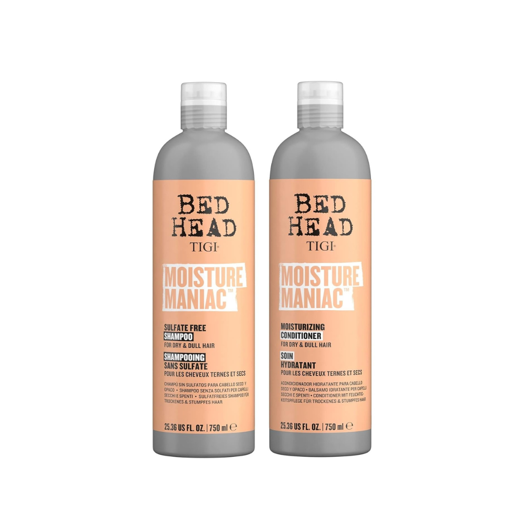 Bed Head by TIGI Sulfate Free Shampoo and Conditioner Set for Dry Hair, Moisture Maniac Hair Care with Argan Oil, 25.36 fl oz, 2 pack