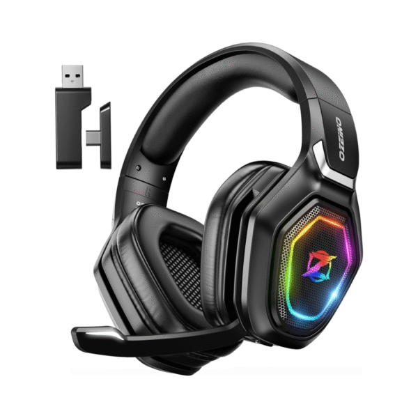 2.4GHz Wireless Gaming Headset with Microphone, 2.4G USB & Type C Transmitter - 30h Battery Life - RGB Lighting Gaming Headphones for PS5, PS4, PC, Phone