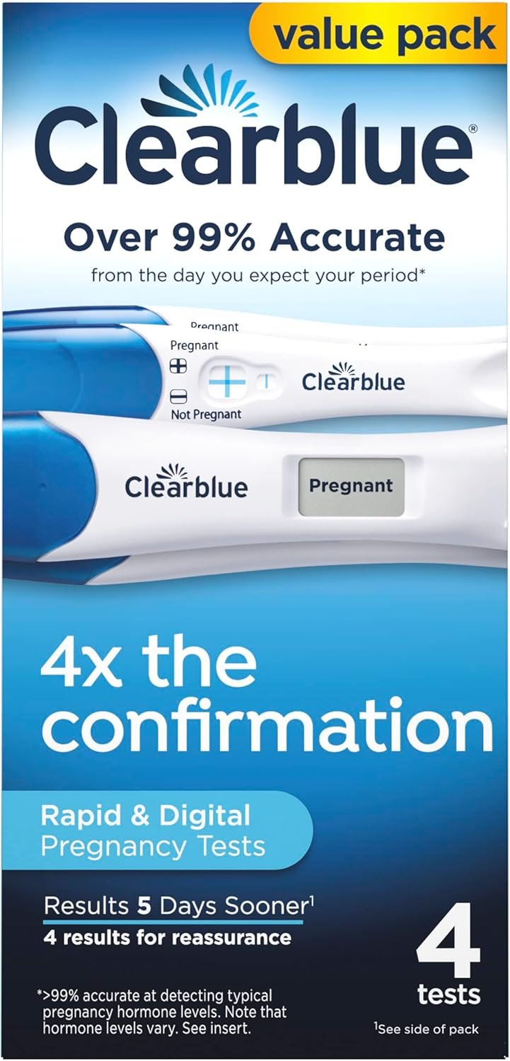 Clearblue Pregnancy Test Combo Pack, 4ct - Digital with Smart Countdown & Rapid Detection - Value Pack